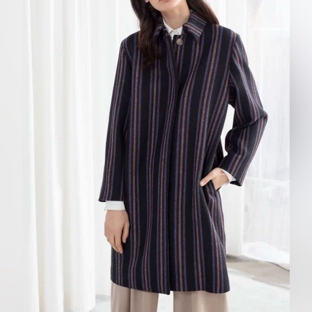 & Other Stories Navy Striped Coat size 2